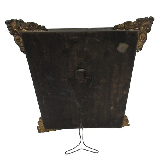 Antique Lithograph Victorian 4 Young Girls Glass Ornate Frame Wood Back 9" x 7" - Picture 4 of 7